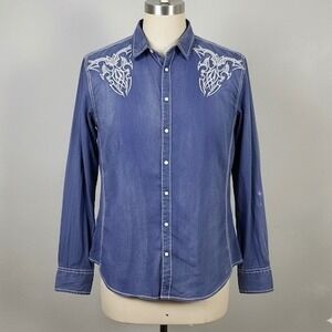 Buckle Black Mens Blue Western Shirt Tribal Embroidery XL Athletic Fit Fade